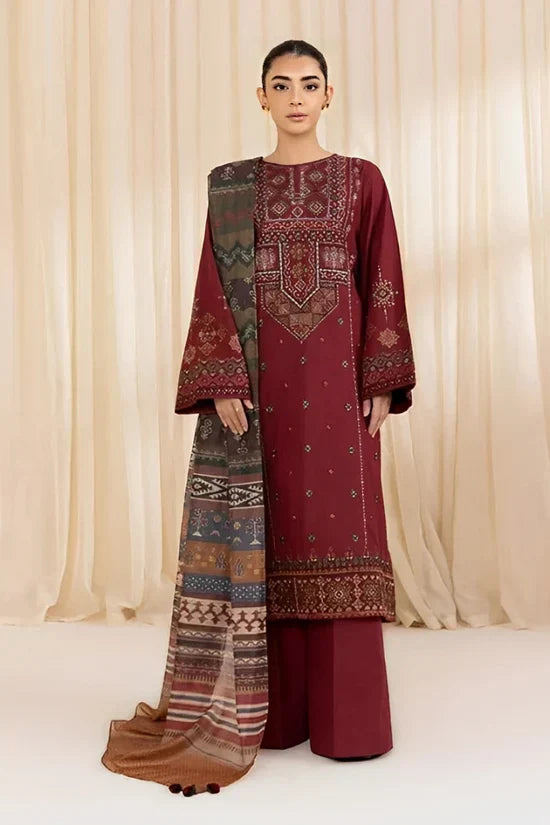 3 PC EMBROIDERED DHANAK SUIT - AB77