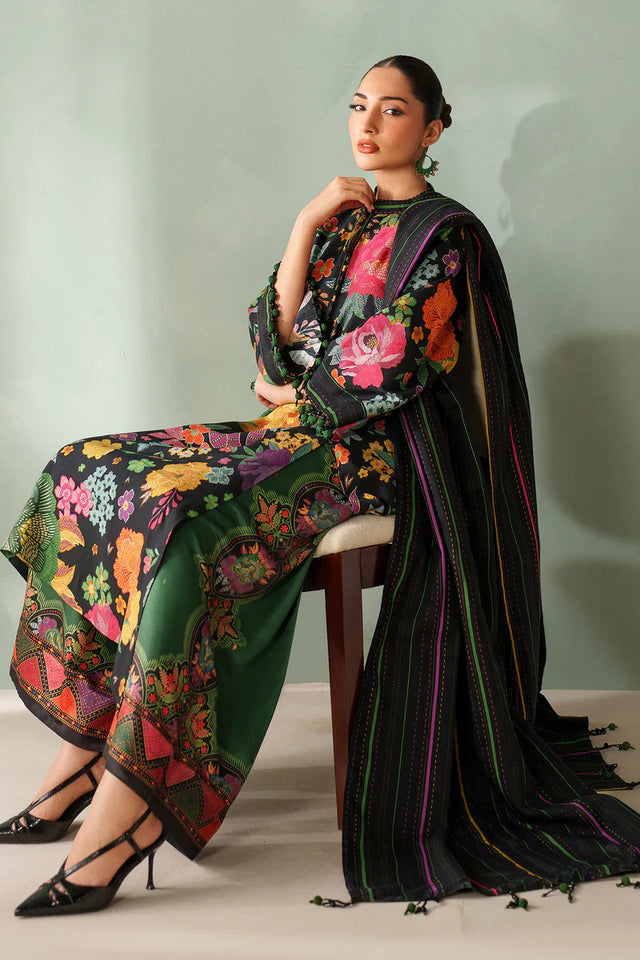 Elegant Digital Printed Khaddar Shirt & Trouser Set with Embroidered Organza