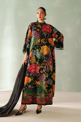 Elegant Digital Printed Khaddar Shirt & Trouser Set with Embroidered Organza