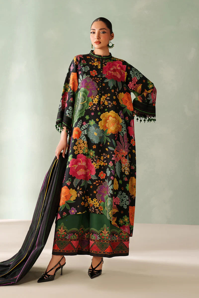 Elegant Digital Printed Khaddar Shirt & Trouser Set with Embroidered Organza