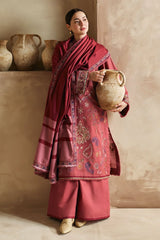 AB-035:Premium Dhanak Embroidered 3-Piece Unstitched Suit with Twill Shawl