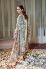 AB-134 :Dhanak Heavy Embroidered Unstitched 3-Piece Suit with Printed Shawl
