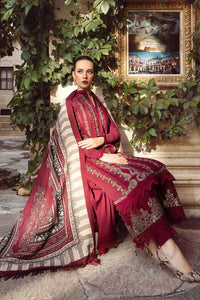 AB-012:“Unstitched Dhanak 3-Piece Set with Embroidered Front & Sleeves + Digital Printed Wool Shawl”