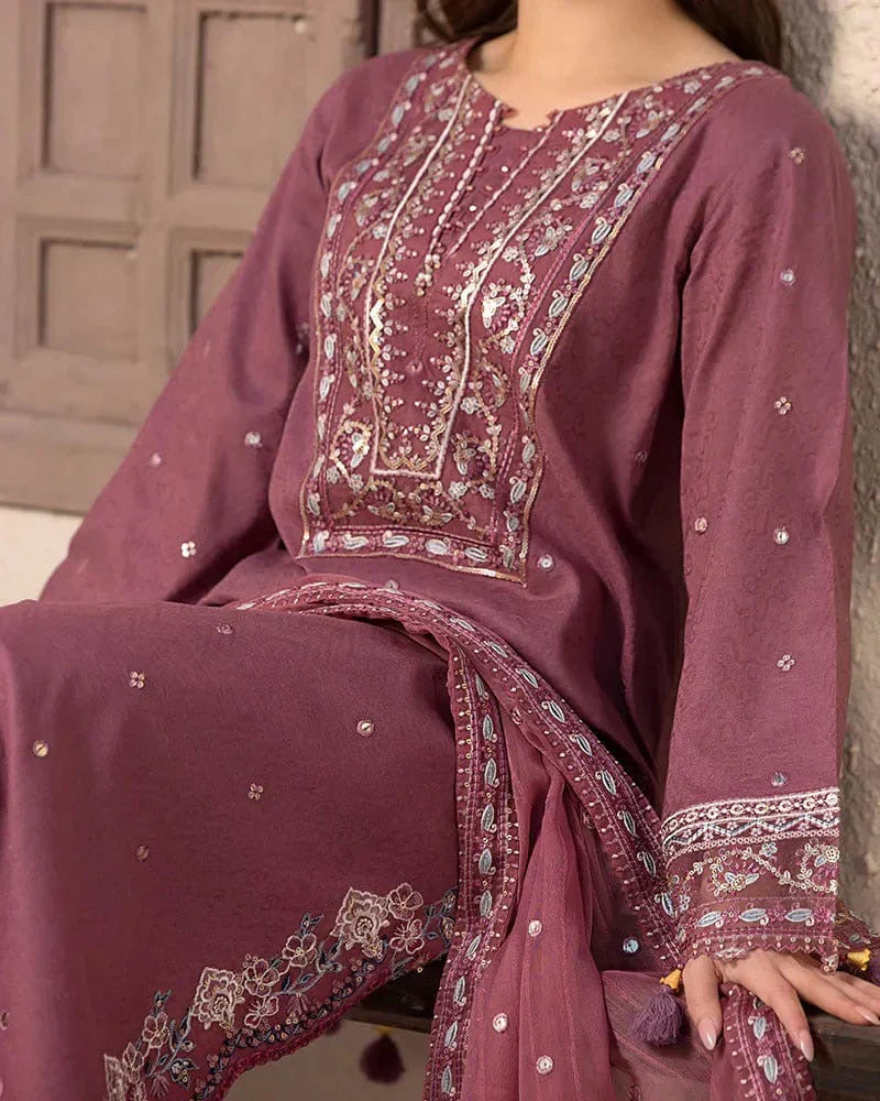 3 PC EMBROIDERED DHANAK SUIT - AB73