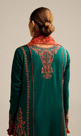 AB-147:“Unstitched Dhanak 3-Piece Set with Full Embroidery & Cotrai Printed Dupatta”