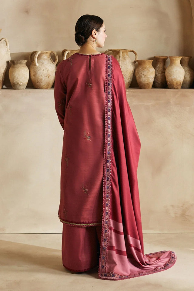 AB-035:Premium Dhanak Embroidered 3-Piece Unstitched Suit with Twill Shawl