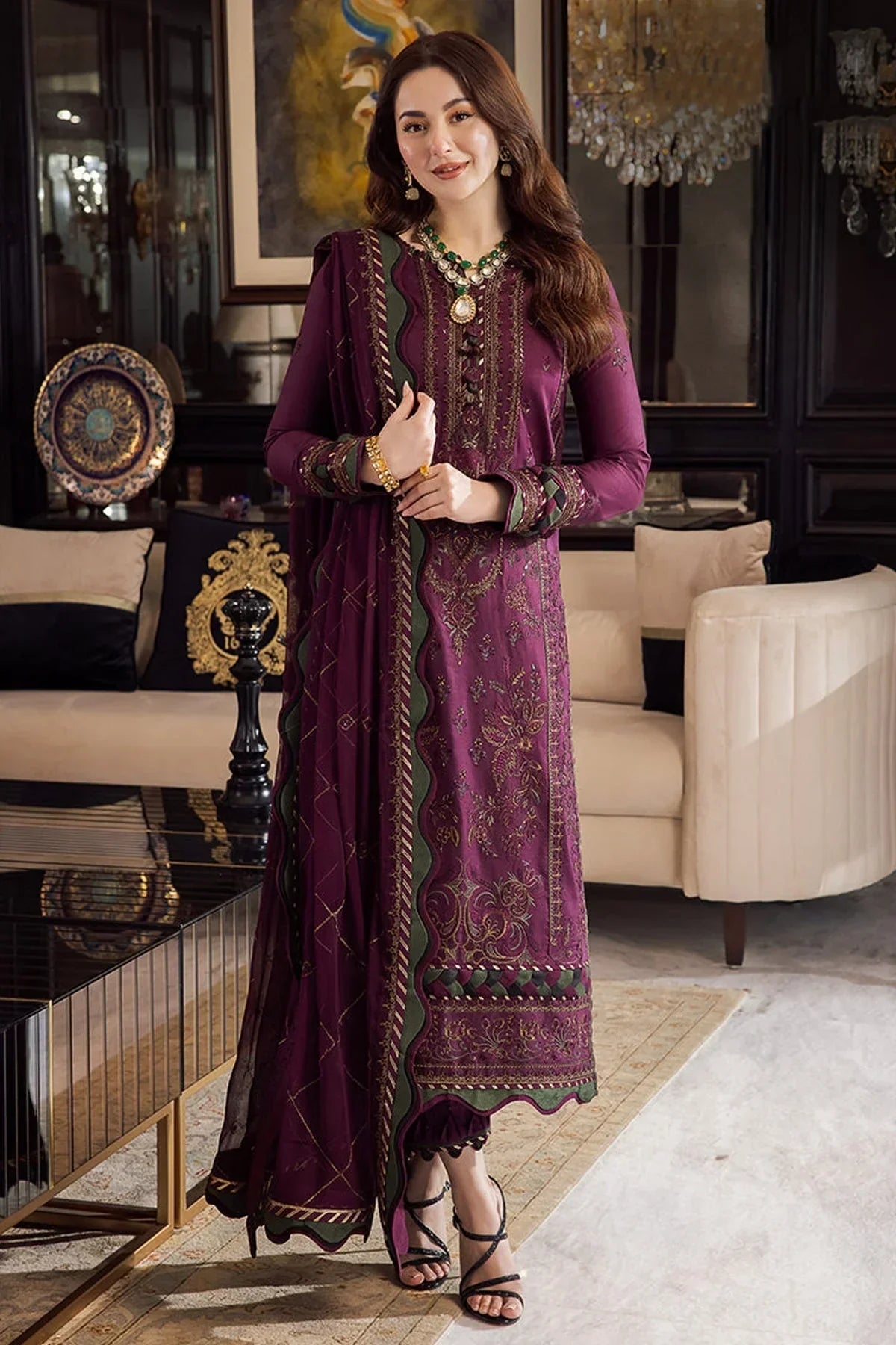 3 PC - EMBROIDERED DHANAK SUIT-AB160