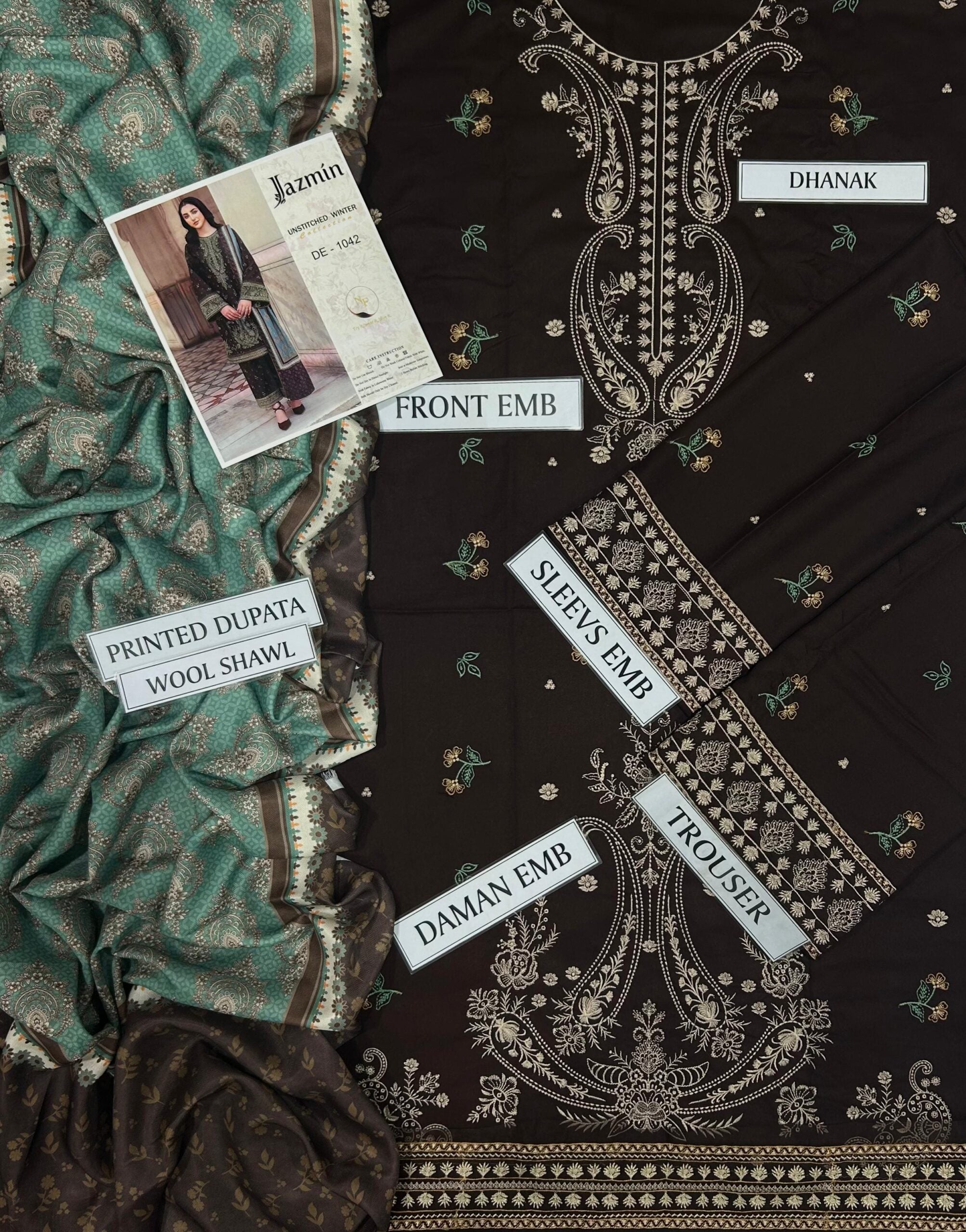 3 PC - EMBROIDERED DHANAK SUIT-AB155 (Copy)