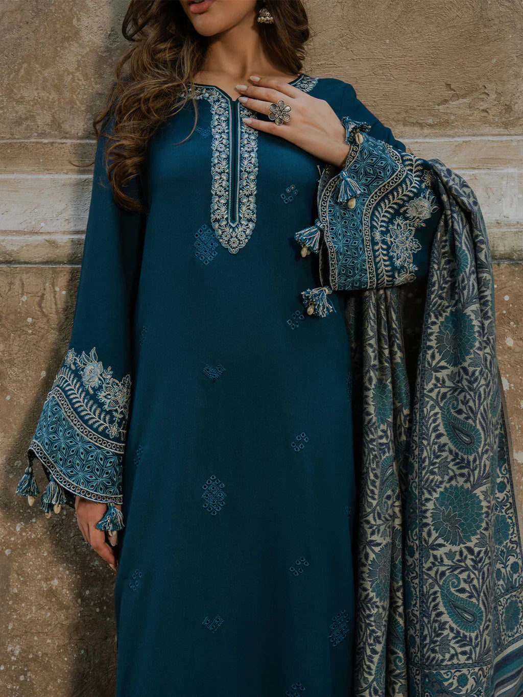 3 PC - EMBROIDERED DHANAK SUIT-AB166