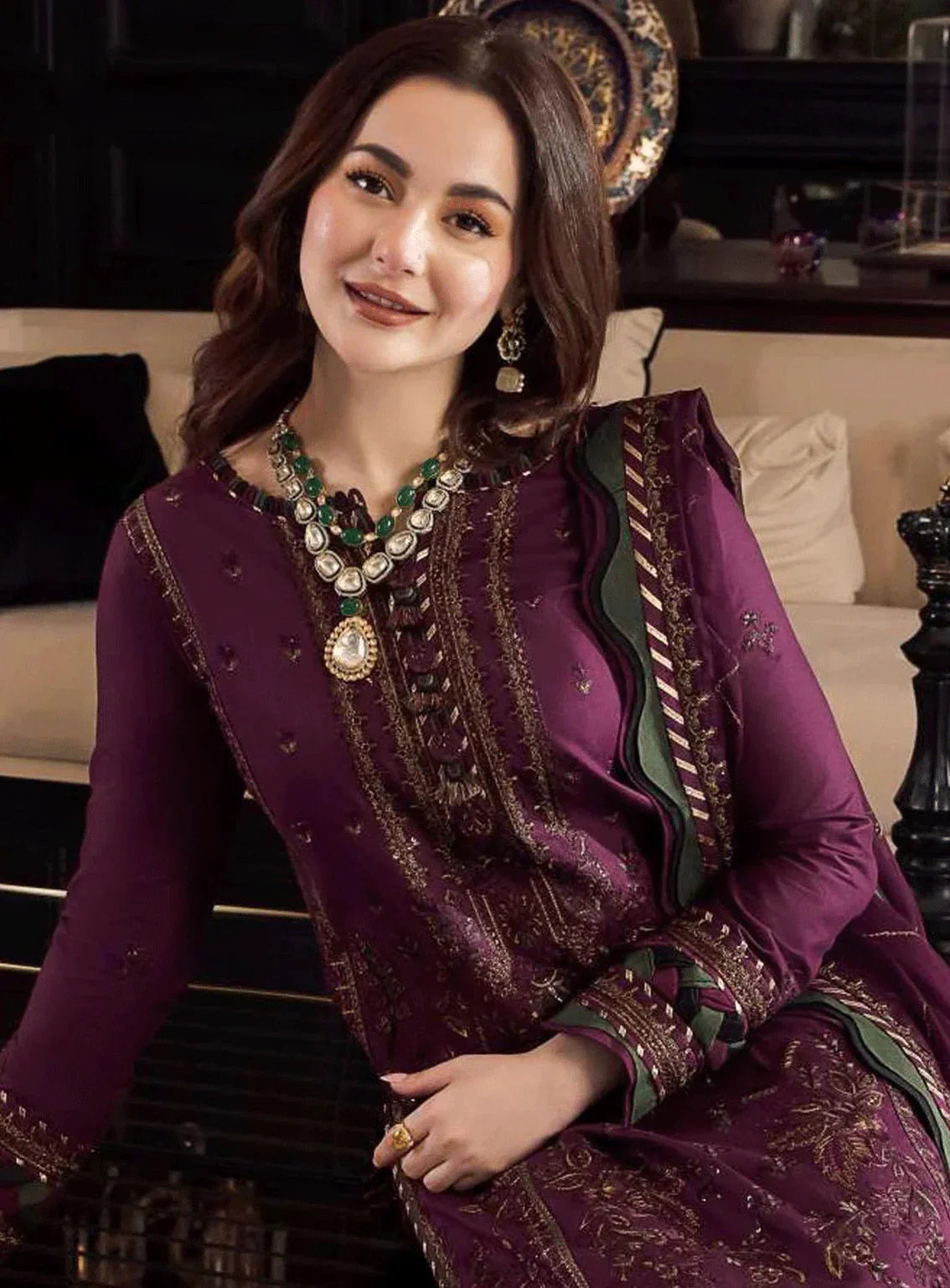 3 PC - EMBROIDERED DHANAK SUIT-AB160