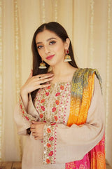 3PC Unstitched   Embroidered Suit-AB36