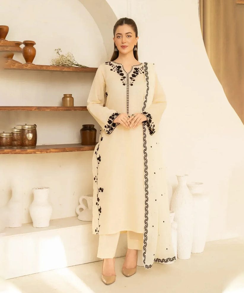 3 PC - EMBROIDERED DHANAK SUIT-AB153