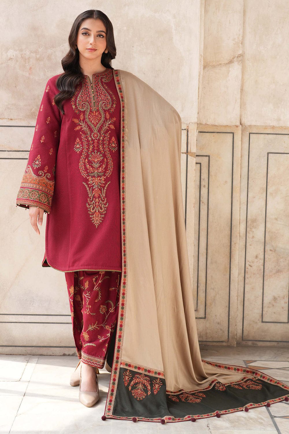 3 PC - EMBROIDERED DHANAK SUIT-AB158