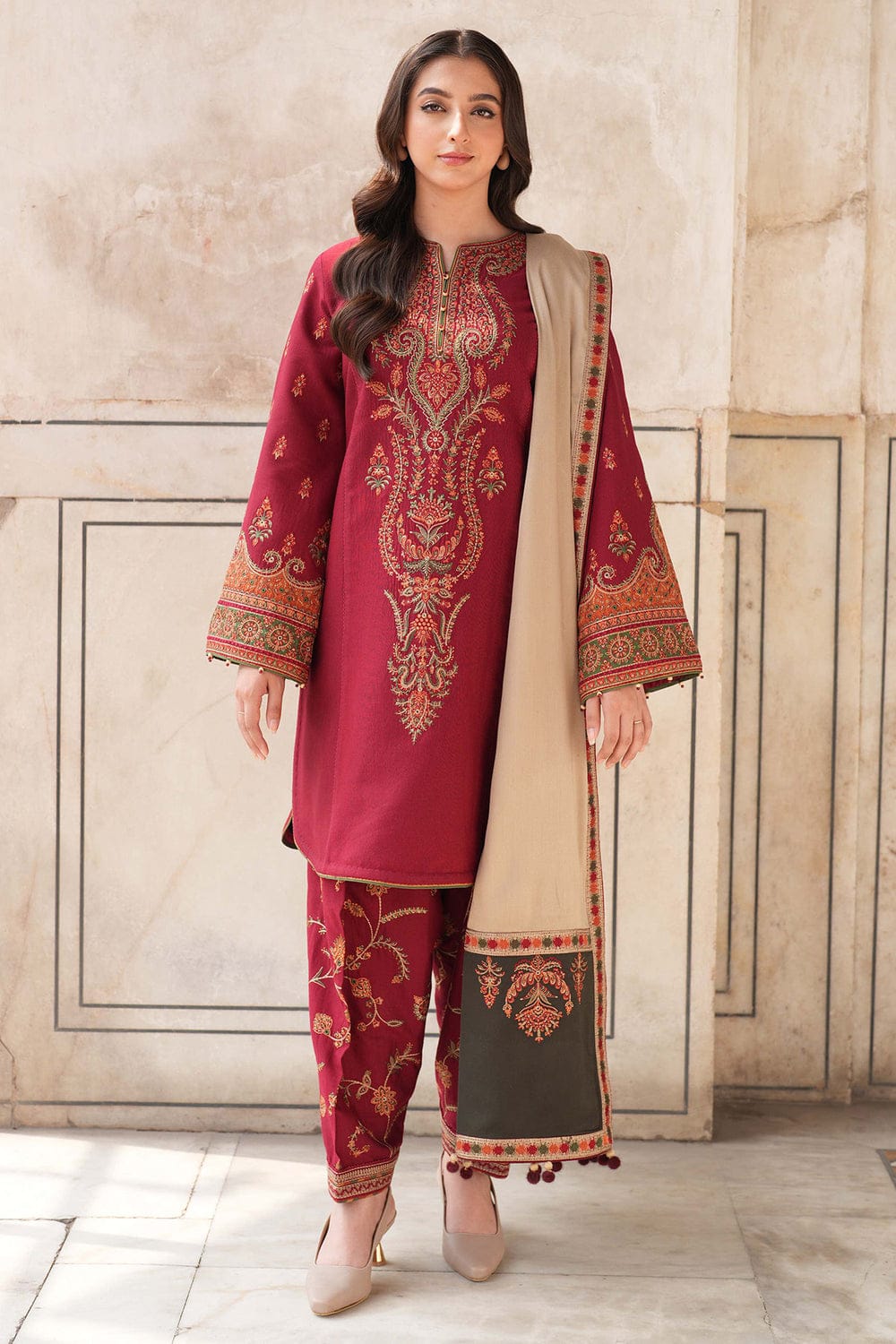 3 PC - EMBROIDERED DHANAK SUIT-AB158