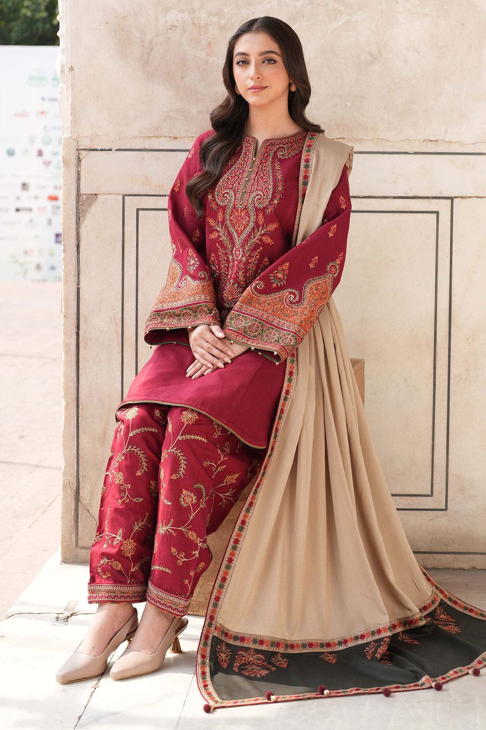 3 PC - EMBROIDERED DHANAK SUIT-AB158
