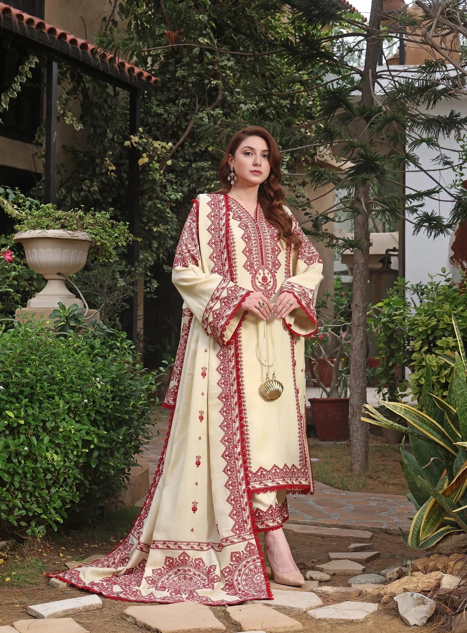 3 PC - EMBROIDERED DHANAK SUIT-AB150